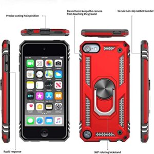 iPod Touch 7 Case, iPod Touch 6th Generation Case for Girls, iPod Touch 5 Case with [2Pack] Screen Protector, LeYi Military Grade Phone Case with Kickstand for Apple iPod Touch 7th/6th/5th Gen，Red