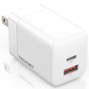 45W USB C Charger, TECKNET PD 3.0 Super Fast Wall Charger with Dual Ports, GaN Tech Portable Power Adapter Compatible for iPhone 14/13/Mini Pro Max, MacBook Pro 13″, iPad Pro, Galaxy S22/21