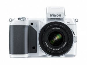 nikon 1 v2 14.2 mp hd digital camera with 10-30mm & 30-110 vr 1 nikkor lens (white)
