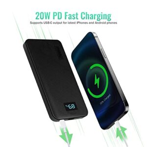 Miady 2022 Upgraded 20W PD USB C Portable Charger 10000mAh, Type-C Fast Charging Battery Pack Charger with LED Display, Power Bank for iPhones and Android Smartphones