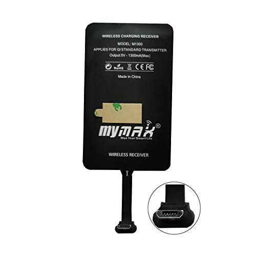 MyMAX – Type A 1300mA Super-Fast Qi Wireless Charging Receiver and Adapter Compatible with Samsung Galaxy, LG, Google Nexus, and Other Micro USB-A Devices (Long Version, Plastic Toothpick)