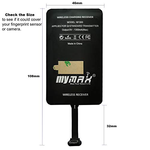 MyMAX – Type A 1300mA Super-Fast Qi Wireless Charging Receiver and Adapter Compatible with Samsung Galaxy, LG, Google Nexus, and Other Micro USB-A Devices (Long Version, Plastic Toothpick)