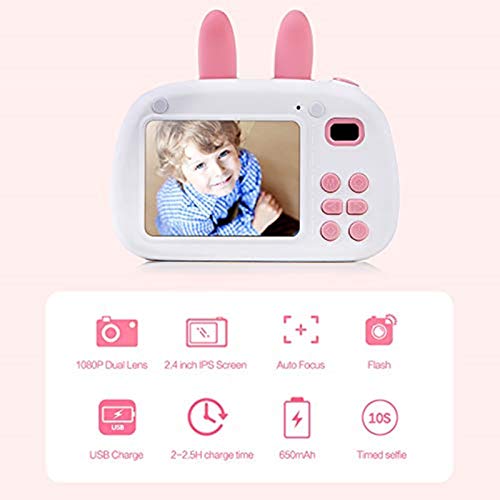 Gmlmes Kids Video Cameras Digital Rabbit Cameras for Girls Boys Toddlers 3-10 Years Old Birthday Gifts 1080P HD Shockproof Rechargeable Video Recorder Player with 2.4 Inch IPS Screen (Pink)