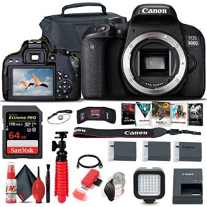 canon eos rebel 800d / t7i dslr camera (body only), 64gb memory card, case, corel photo software, 2 x lpe17 battery, card reader, led light, tripod + more (renewed)