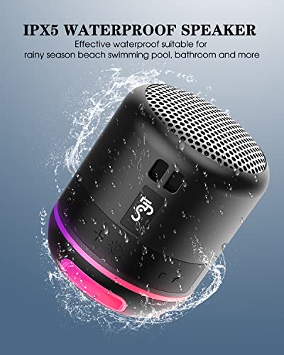 FLYSH Mini Bluetooth Speakers Portable Wireless Speaker Small Speaker, TWS Pairing, RGB Lights, IPX5 Waterproof, Compact Size, Beach Speaker for Home, Shower, Travel (Black)