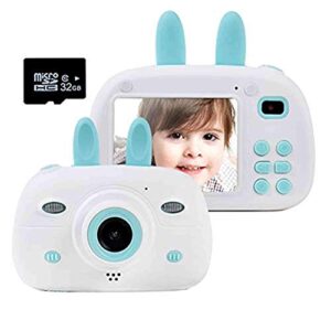 gmlmes kids video camera digital rabbit camera for girls boys toddlers 3-10 year old birthday gifts 1080p hd shockproof rechargeable video recorder player with 2.4 inch ips screen (blue)