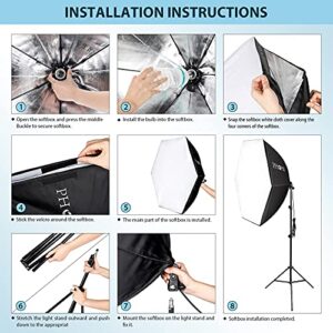 PHOPIK Softbox Photography Lighting Kit: Photo Studio Equipment 30 x 30 inches with E27 60W 5400K Light Bulb and Adjustable Height Light Stand for Filming Video, Photo Shooting and Streaming