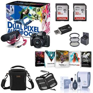 canon eos m50 mirrorless camera video creator kit w/ef-m 15-45mm lens, black, bundle with rode videomic go + cam bag + 32+16gb sd card + case + reader + filter kit + pc software kit + cleaning kit