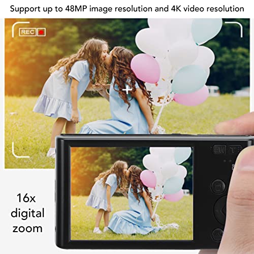 4K Digital Camera, Kids Selfie Camera 2.8 Inch Screen, 48MP Video Camera with 16X Digital Zoom for Teens Beginners, Image Stabilization, 256GB Expansion, Christmas Birthday Gifts (Black)