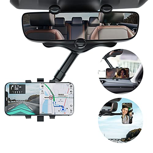 360° Rotatable and Retractable Car Phone Holder Mount Rearview Mirror Phone Holder for Car Rear View Mirror Mount Stand Multifunctional Adjustable Universal Phone GPS Holder for Mobile Phones