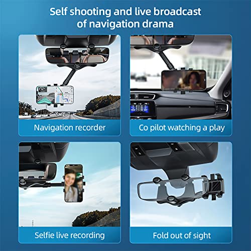 360° Rotatable and Retractable Car Phone Holder Mount Rearview Mirror Phone Holder for Car Rear View Mirror Mount Stand Multifunctional Adjustable Universal Phone GPS Holder for Mobile Phones