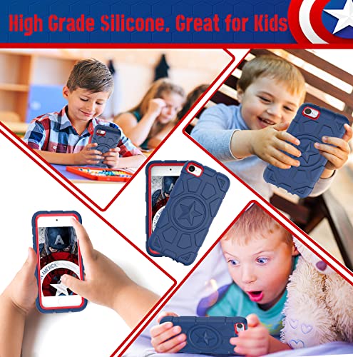 TIMISM iPod Touch 7th Generation Case, iPod Touch 6th/5th Generation Case, Heavy Duty Shockproof Protective iPod Touch Cover for Kids Boys Children, Navy Blue+Red