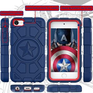 TIMISM iPod Touch 7th Generation Case, iPod Touch 6th/5th Generation Case, Heavy Duty Shockproof Protective iPod Touch Cover for Kids Boys Children, Navy Blue+Red