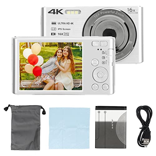 Digital Camera, Built in Fill Light Compatible 256GB Memory Card 48MP Image Resolution Compact Camera for Beginners (Silver)