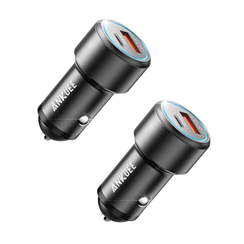 ANKUEE USB C Car Charger, 2 Pack PD 20W & QC 3.0 22.5W USB Car Fast Charger Plug, Mini Aluminum Alloy Cigarette Lighter Charging Adapter, Compatible with iPhone, Galaxy S22/21 Google Pixel 6