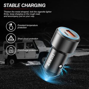 ANKUEE USB C Car Charger, 2 Pack PD 20W & QC 3.0 22.5W USB Car Fast Charger Plug, Mini Aluminum Alloy Cigarette Lighter Charging Adapter, Compatible with iPhone, Galaxy S22/21 Google Pixel 6