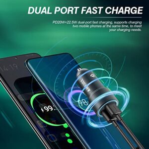 ANKUEE USB C Car Charger, 2 Pack PD 20W & QC 3.0 22.5W USB Car Fast Charger Plug, Mini Aluminum Alloy Cigarette Lighter Charging Adapter, Compatible with iPhone, Galaxy S22/21 Google Pixel 6