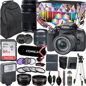 camera bundle for canon eos rebel t8i dslr camera with ef-s 18-55mm f/4-5.6 is stm + ef 75-300mm f/4-5.6 iii lens + microphone with video kit accessories (64gb, tripod, flash, and more)