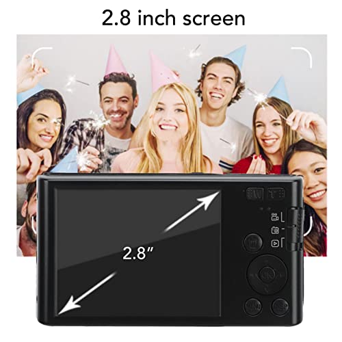 Compact Camera, Digital Camera 2.8 Inch Screen 16X Digital Zoom Compatible 256GB Memory Card for Teens (Black)