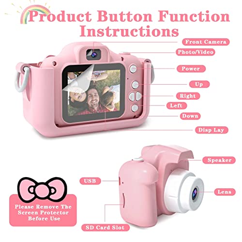 Kids Camera Toy USB Rechargeable HD Kids Camera with 400mAh Battery and 2 Inch LCD Screen Multifunctional Mini Children Video Camera with 6 Filter Effects for 3-8 Years Old Boys Girls(Pink)