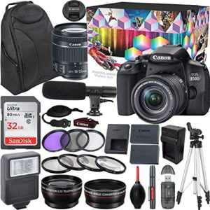 Camera Bundle for Canon EOS 850D / Rebel T8i DSLR Camera with EF-S 18-55mm f/4-5.6 is STM + Shotgun Microphone with Video Kit Accessories (32GB, Tripod, Flash, and More)