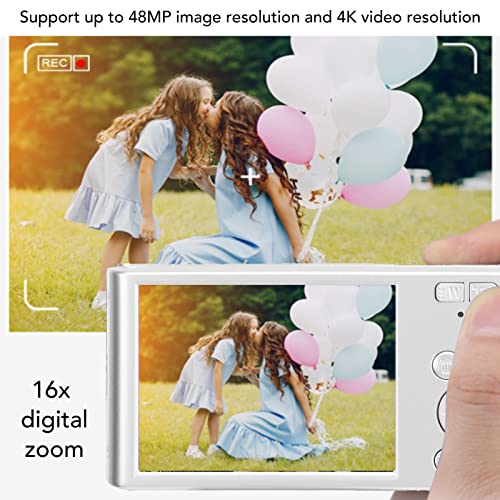 Compact Camera, Digital Camera 2.8 Inch Screen 16X Digital Zoom Compatible 256GB Memory Card for Teens (Silver)