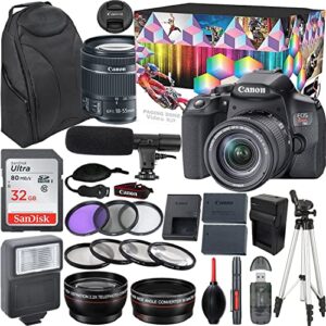 camera bundle for canon eos rebel t8i dslr camera with ef-s 18-55mm f/4-5.6 is stm + shotgun microphone with video kit accessories (32gb, tripod, flash, and more)