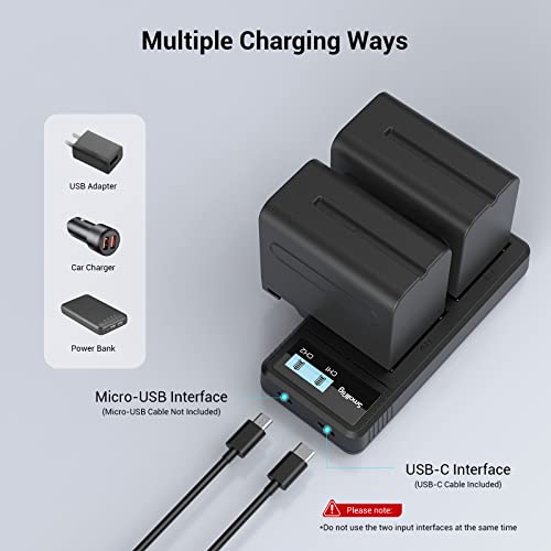 SmallRig NP-F970 Replacement Batteries (2 Pack) & Fast Charger USB Dual Charger for Sony NP-F970 NP-F960 NP-F950 NP-F930 NP-F550 NP-F570 NP-F750 Batteries, for Sony Camcorders, Other Monitors - 3823