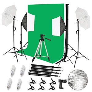 2.6 x 2m/8.5 x 6.5ft background support system and 5500k umbrellas softbox continuous lighting kit for photo studio product portrait and video shoot photography
