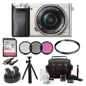 sony alpha a6000 mirrorless camera w/ 16-50mm lens & 64gb card bundle (silver)