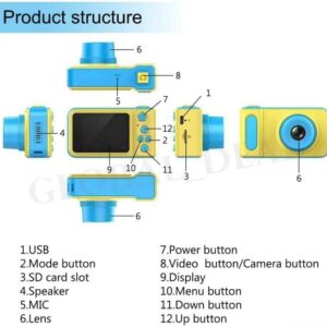 eDealz Full 1080P Kids Selfie HD Compact Digital Photo and Video Rechargeable Camera with 2" LCD Screen, Video Games and Micro USB Charging (Blue, Camera Only)