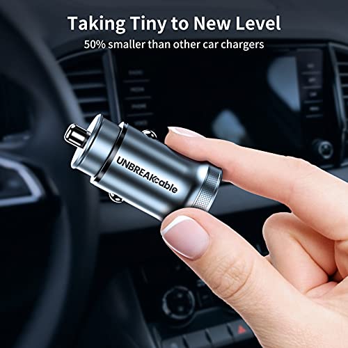 UNBREAKcable USB C Car Charger 38W Fast Charging [All Metal] PD & QC 3.0 Dual Port Type C Car Adapter for Apple iPhone 14 13 12 11 Pro Max Mini SE XS XR X 8 7 6 Plus iPad Samsung Galaxy Android Phone