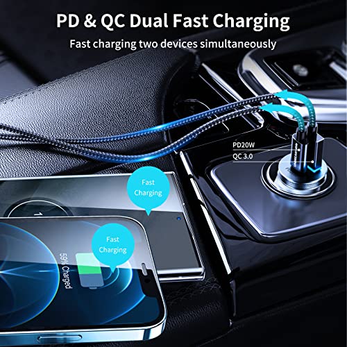 UNBREAKcable USB C Car Charger 38W Fast Charging [All Metal] PD & QC 3.0 Dual Port Type C Car Adapter for Apple iPhone 14 13 12 11 Pro Max Mini SE XS XR X 8 7 6 Plus iPad Samsung Galaxy Android Phone