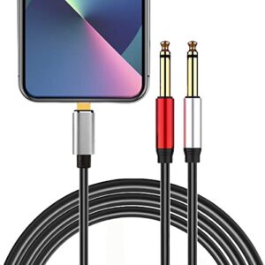 wuserning ios port to 2-male 6.35mm (1/4 inch) ts mono stereo y-cable splitter compatible for iphone,ipad,ipod,amplifier,mixing console,speaker,etc(6.6feet)