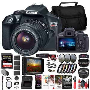 canon eos rebel t6 dslr camera with 18-55mm lens (1159c003) + 4k monitor + rode videomic + 64gb card + color filter kit + filter kit + charger + 3 x lpe10 battery + wide angle lens + more (renewed)