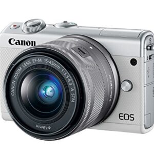 Canon EOS M100 Mirrorless Camera w/ 15-45mm Lens & 55-200mm Lens - Wi-Fi, Bluetooth, and NFC Enabled (White)