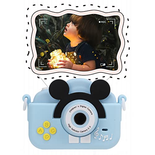 AUHX Kids Cartoon Camera Toy, 2MP Multifunctional 2 Inch Screen High Definition ABS Mini Digital Children Camera for Gifts(Sky Blue)