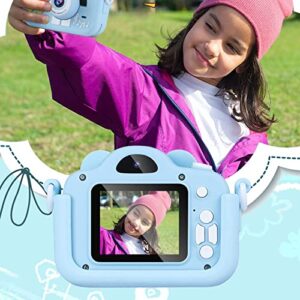 AUHX Kids Cartoon Camera Toy, 2MP Multifunctional 2 Inch Screen High Definition ABS Mini Digital Children Camera for Gifts(Sky Blue)