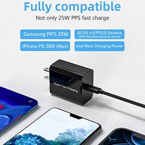 25W USB C Charger and Cable for Samsung Galaxy S23 S20 S21 S22 Ultra FE/A52 A53 5G/A51 A71 A13 A23,Tab S7/S8,Note 10/10 Plus/20 Ultra,Pixel 7 5 XL 6,Super Fast Charging Block Wall Power Adapter Plug