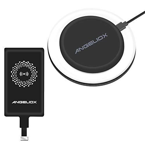 Wireless Charger Charging Pad with Qi Wireless Charging Receiver for iPhone 7/7 Plus/6S Plus/6 Plus/6S/6/5S/5/5C/SE (Included Black Qi Receiver)