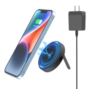 Magnetic Wireless Charger for iPhone - MGG Mag-Safe Charger for iPhone 14/14 pro/14 plus/14 pro max/13 pro max/12 pro max, Magnet Charger Pad for AirPods 3/2/Pro with Kickstand, Mag Charger, Black