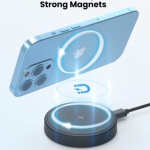 Magnetic Wireless Charger for iPhone - MGG Mag-Safe Charger for iPhone 14/14 pro/14 plus/14 pro max/13 pro max/12 pro max, Magnet Charger Pad for AirPods 3/2/Pro with Kickstand, Mag Charger, Black