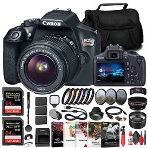 canon eos rebel t6 dslr camera with 18-55mm lens (1159c003) + 2 x 64gb memory card + color filter kit + filter kit + 2 x lpe10 battery + wide angle lens + telephoto lens + lens hood + more (renewed)
