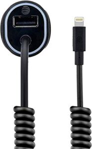 at&t 4903g 3.4 amp mfi lightning rapid car charger with smart led charge indicator for iphone 8/7/x/se/6s/6 plus/6s plus/7 plus/8 plus – retail packaging – black