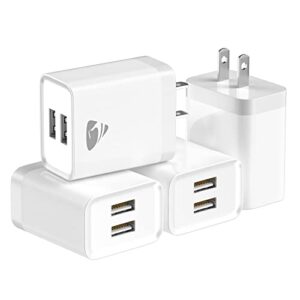 usb wall charger, 4-pack usb charger block 2.4a/5v dual usb wall plug adapter fast charging for iphone 14 13 12 11 pro max se xs xr x 8 7 6 6s plus, samsung, lg, moto, android phones