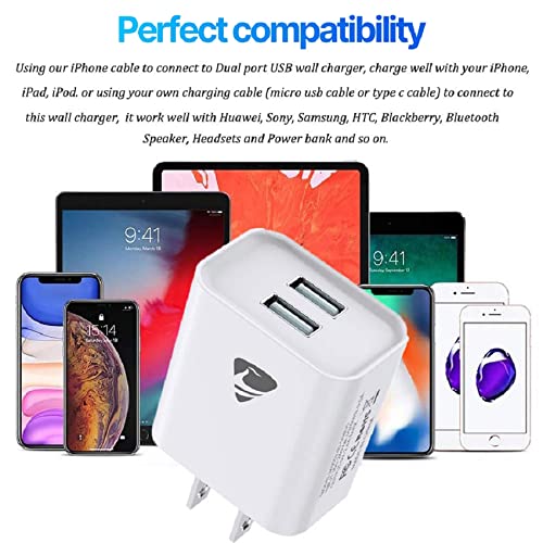 USB Wall Charger, 4-Pack USB Charger Block 2.4A/5V Dual USB Wall Plug Adapter Fast Charging for iPhone 14 13 12 11 Pro Max SE XS XR X 8 7 6 6S Plus, Samsung, LG, Moto, Android Phones