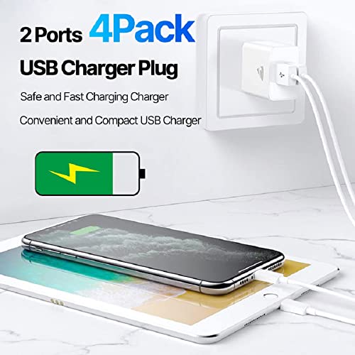 USB Wall Charger, 4-Pack USB Charger Block 2.4A/5V Dual USB Wall Plug Adapter Fast Charging for iPhone 14 13 12 11 Pro Max SE XS XR X 8 7 6 6S Plus, Samsung, LG, Moto, Android Phones