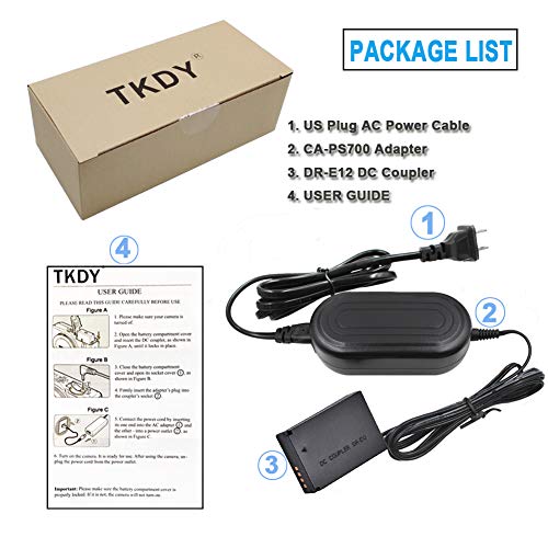 TKDY ACK-E12 Cameras Power Supply EOS M50 Dummy Battery LP-E12 DR-E12 DC Coupler Charger Kit, fit for Canon EOS M50 Mark II, M100 M200 M M2 M10, Kiss M, Kiss M2 Digital Camera.