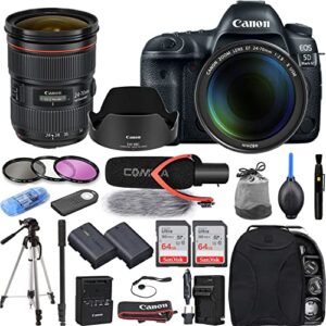 camera bundle for canon eos 5d mark iv dslr camera w/ 24-70mm usm lens + pro microphone, backpack, 128gb memory, extra battery + professional bundle