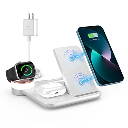 Wireless Charger, 4 in 1 Fast Wireless Charging Station Compatible with iPhone 14/13/12/11/Pro/XS/XR/X/SE/8/8 Plus, 18W Wireless Charger Stand Dock for Apple Watch Series7/ 6/5/4/3/2/ AirPods…